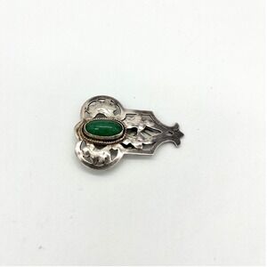 Vintage‎ Sterling Silver Green Stone Dress Scarf Clip Antique Art Deco Style